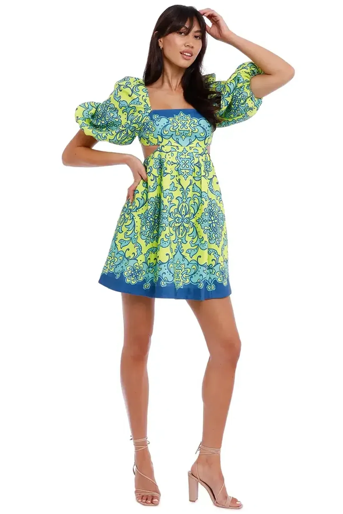 Zimmermann Nina Cut Out Mini Dress Lime Size 12 for rent on The Volte - main image
