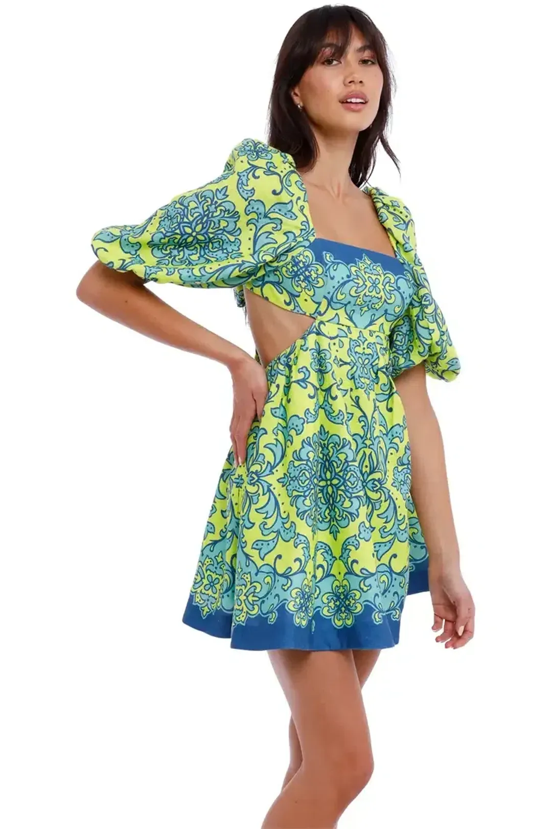 Zimmermann Nina Cut Out Mini Dress Lime Size 12 for rent on The Volte - main image