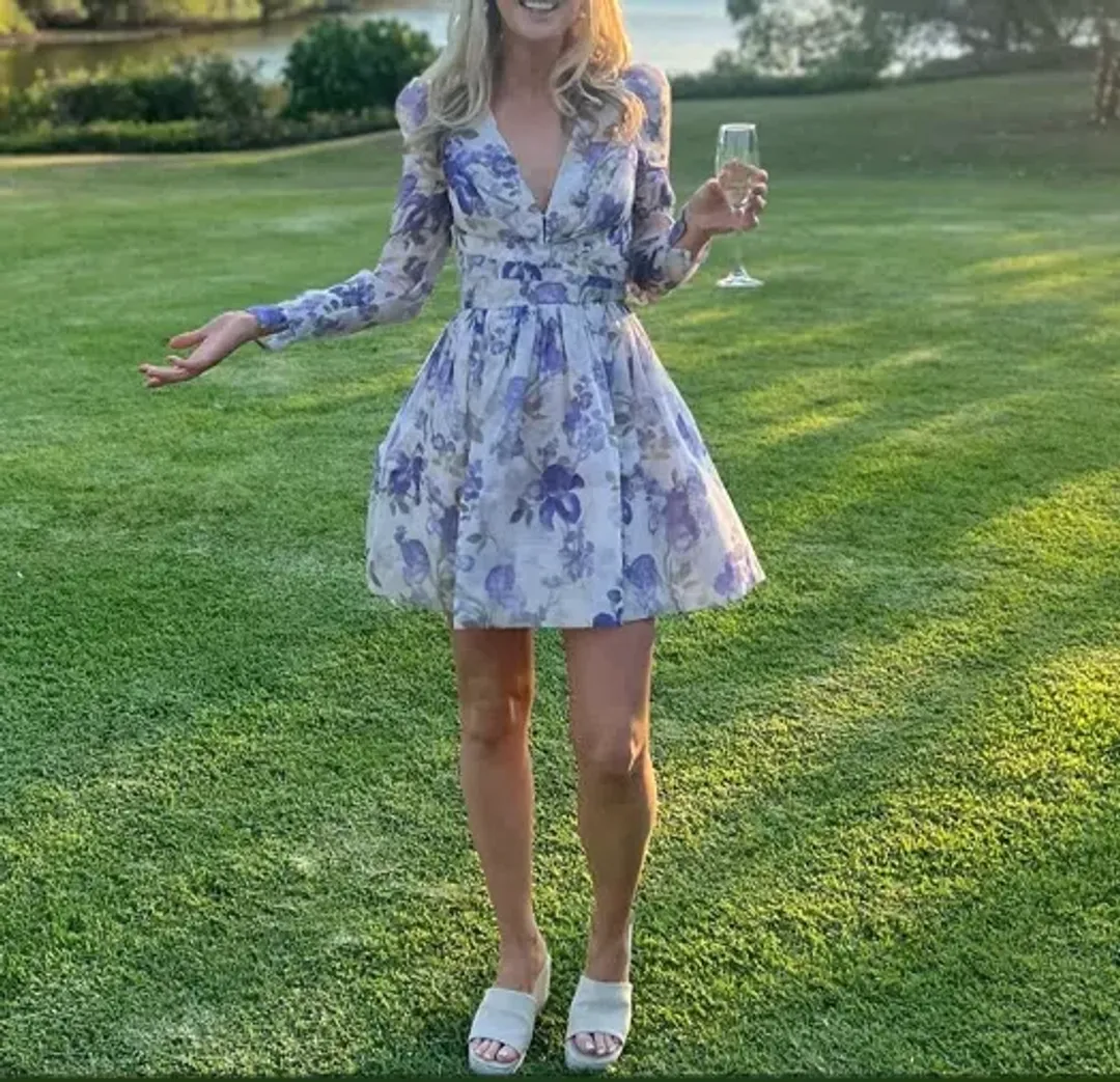 Zimmermann The Lyrical Cross Over Mini in Blue Iris Cream Size 0 (6-8)  for rent on The Volte - main image