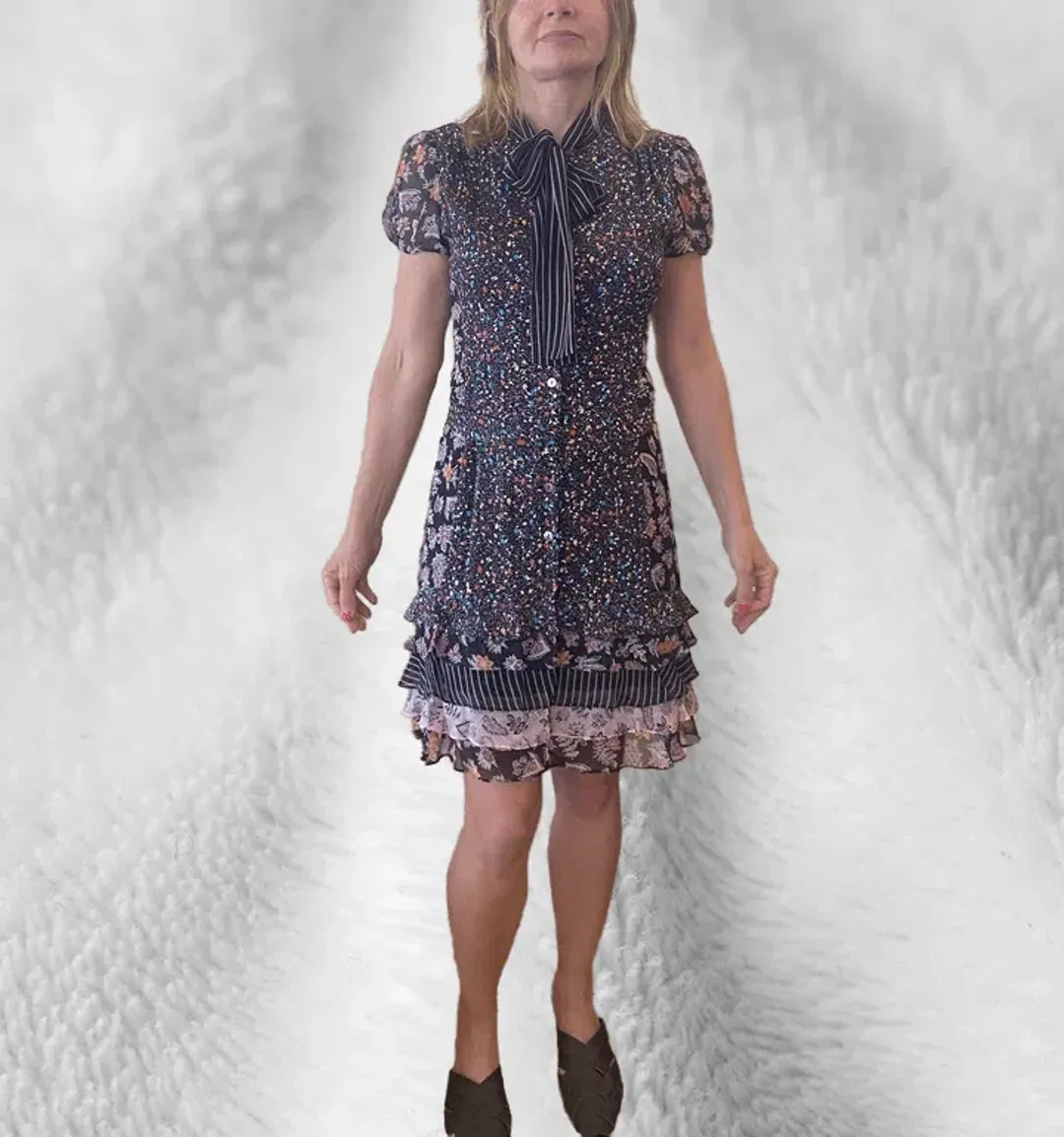 Diane Von Furstenberg Silk Knee Length Button Up Dress Multi Size 6 for rent on The Volte - main image