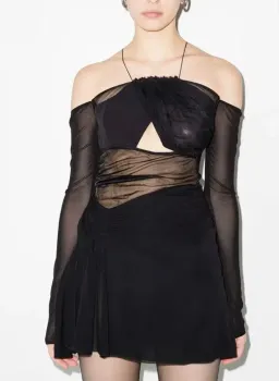 Nensi Dojaka Halterneck Sei-Sheer Ini Dress Black Size 8 for rent on The Volte - image 4
