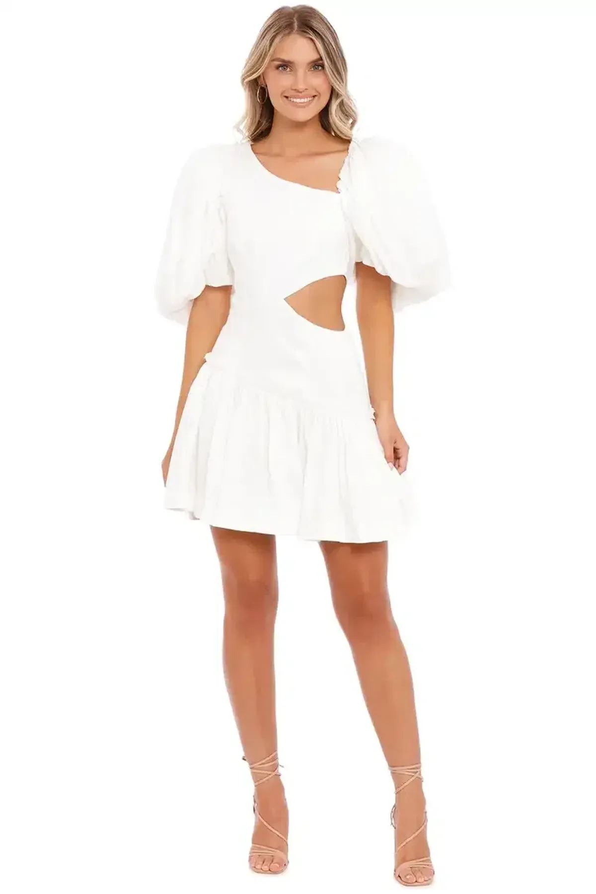 AJE Chateau Mini Dress in Ivory Size 6 for rent on The Volte - main image