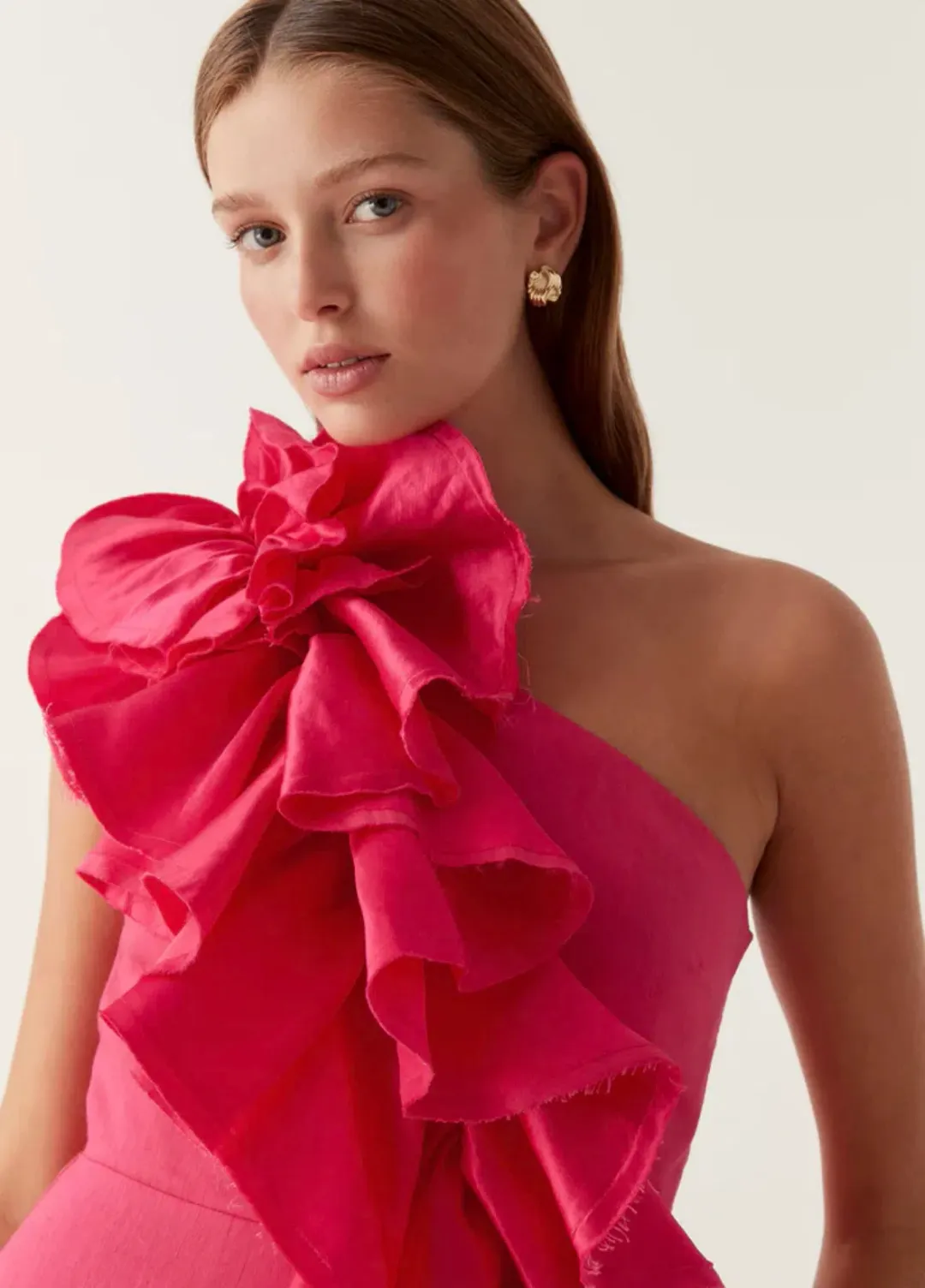 Aje Adelia Ruffle Midi Dress Bougainvillea Red Size 10 for rent on The Volte - main image