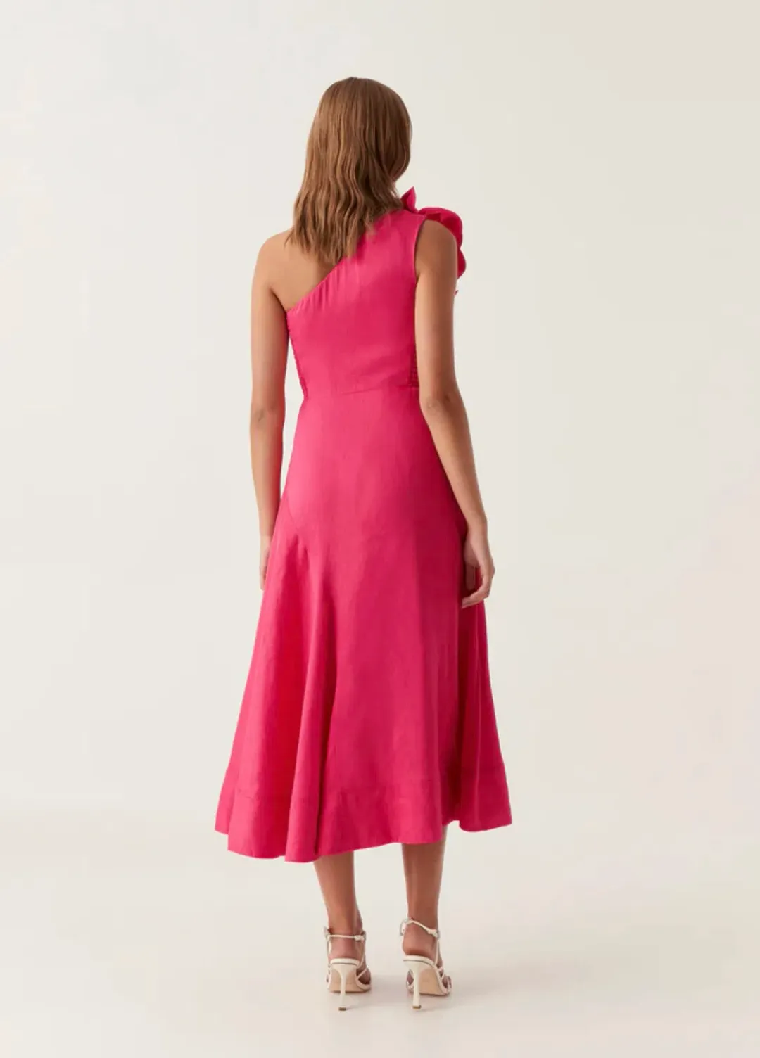 Aje Adelia Ruffle Midi Dress Bougainvillea Red Size 10 for rent on The Volte - main image