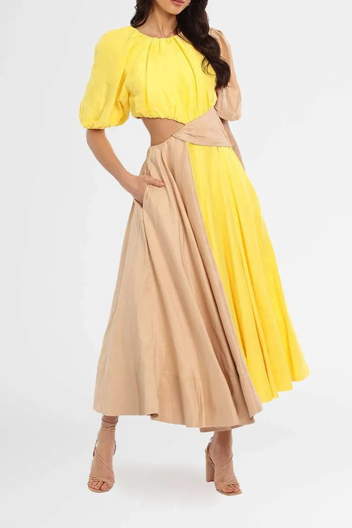 AJE	Caliente Midi Dress Yellow Size 6 for rent on The Volte - main image