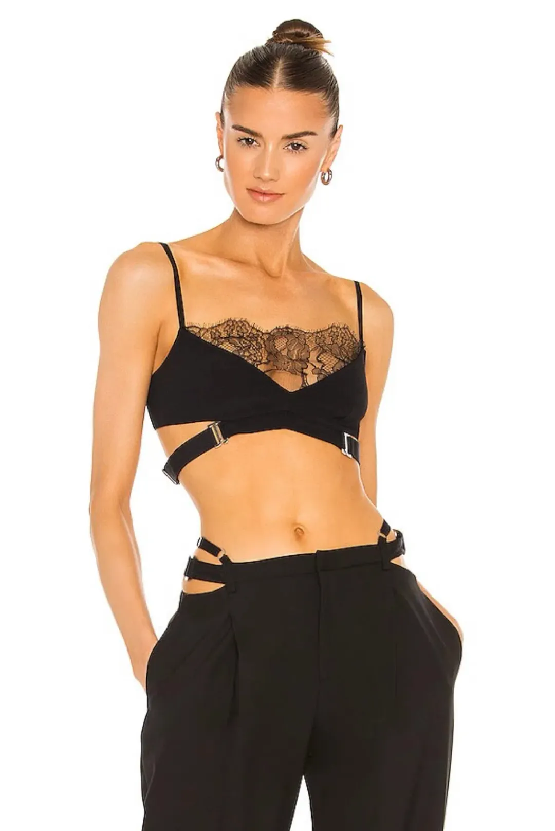 Dion Lee Lace Trimmed Cut Out Bralette Black Size 8 for rent on The Volte - main image