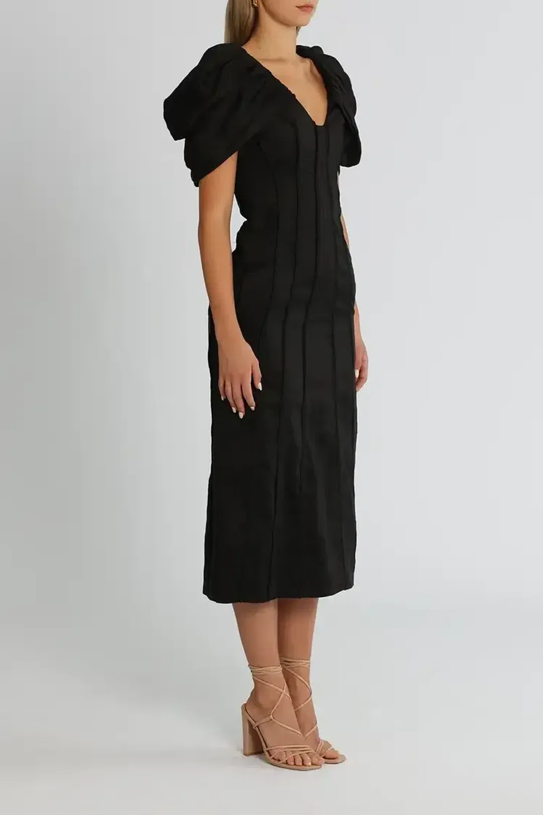 Aje Admiral Butterfly Sleeve Midi Dress in Black Size 6 for rent on The Volte - main image