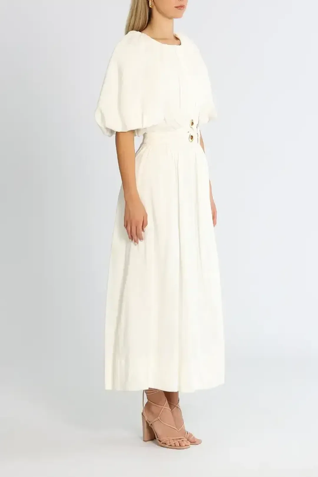 Aje Virtuous Asymmetric Midi Dress in Ivory Size 10 for rent on The Volte - main image