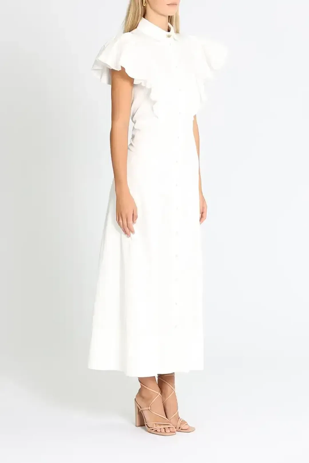 Aje Kindred Frill Sleeve Midi Dress Ivory Size 10 for rent on The Volte - main image