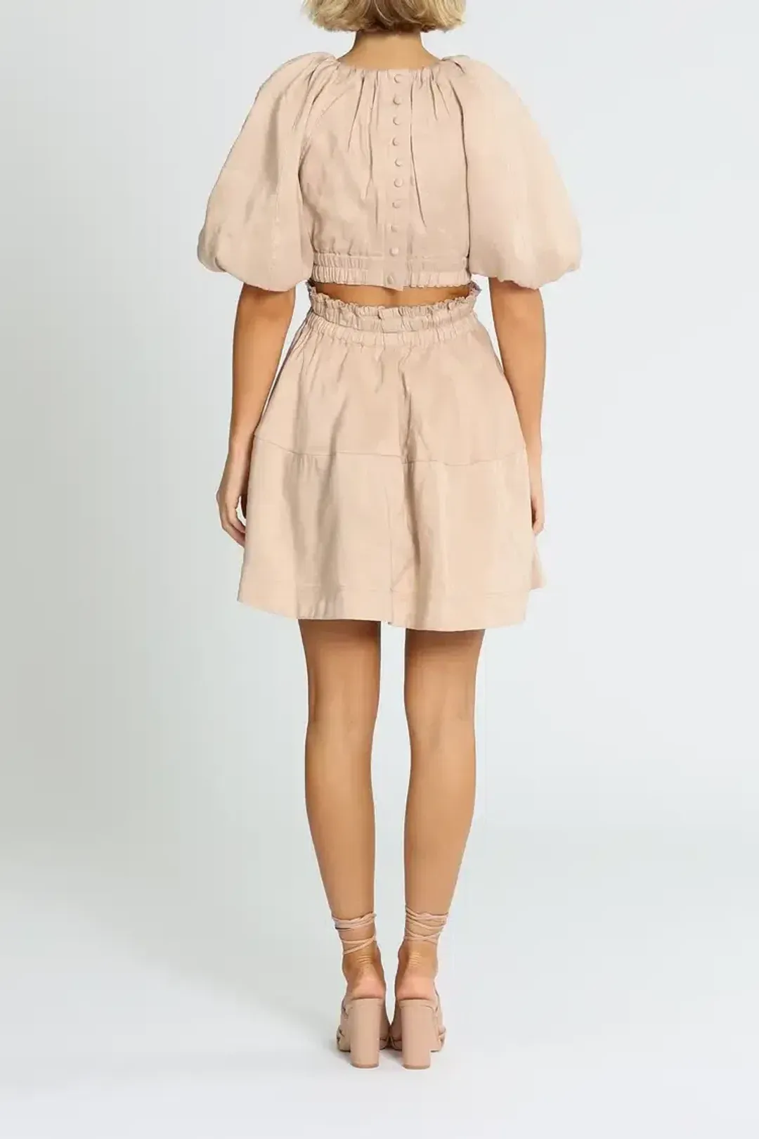Aje Solitude Cutout Mini Dress in Beige Size 6 for rent on The Volte - main image
