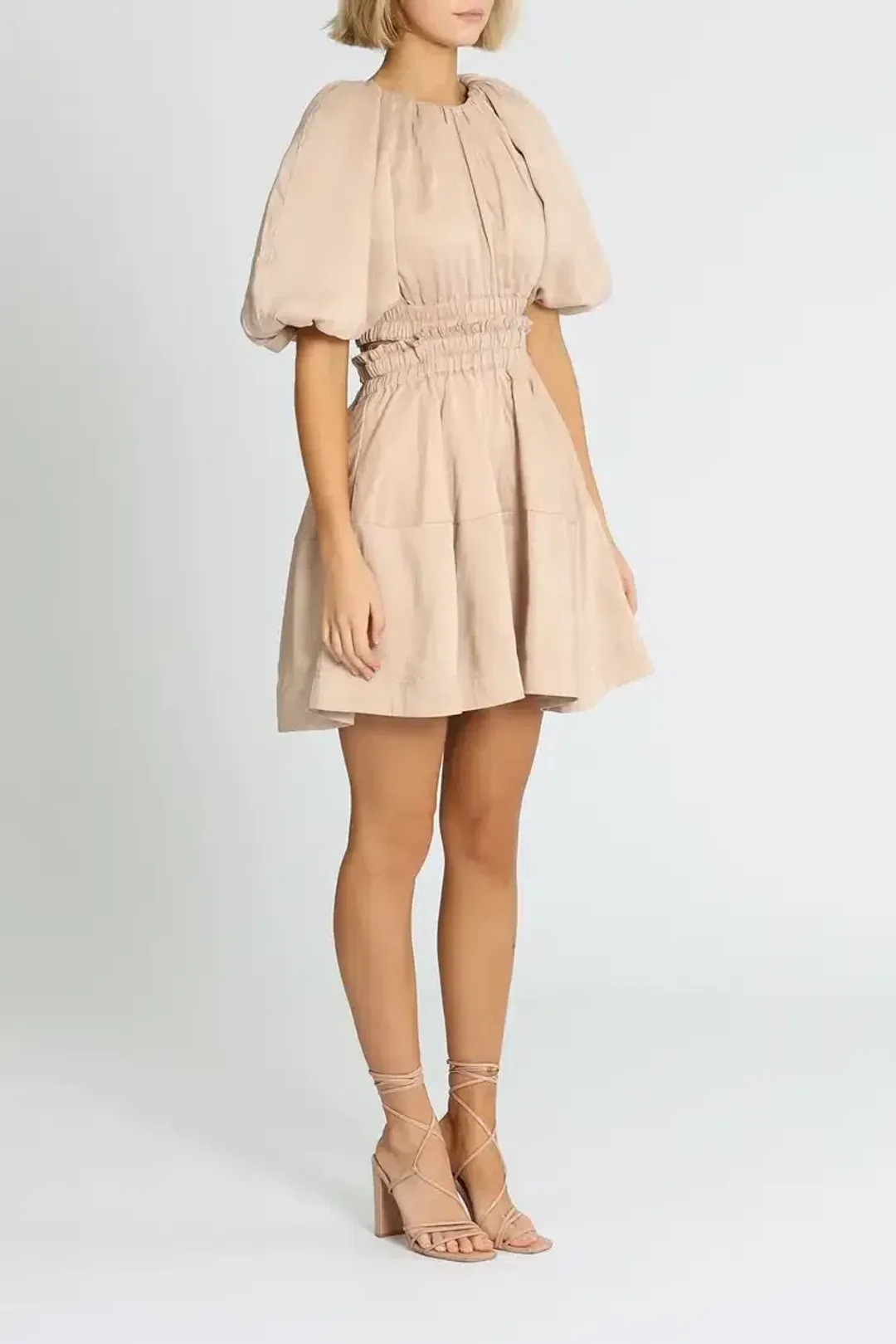 Aje Solitude Cutout Mini Dress in Beige Size 6 for rent on The Volte - main image