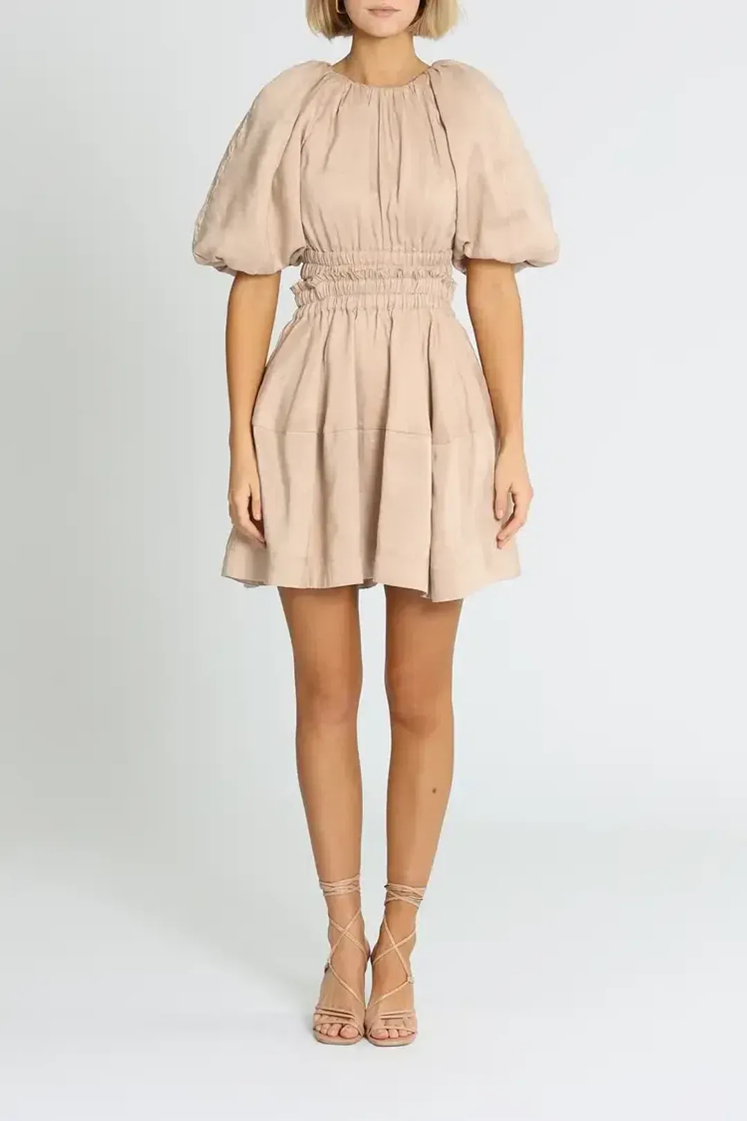 Aje Solitude Cutout Mini Dress in Beige Size 6 for rent on The Volte - main image