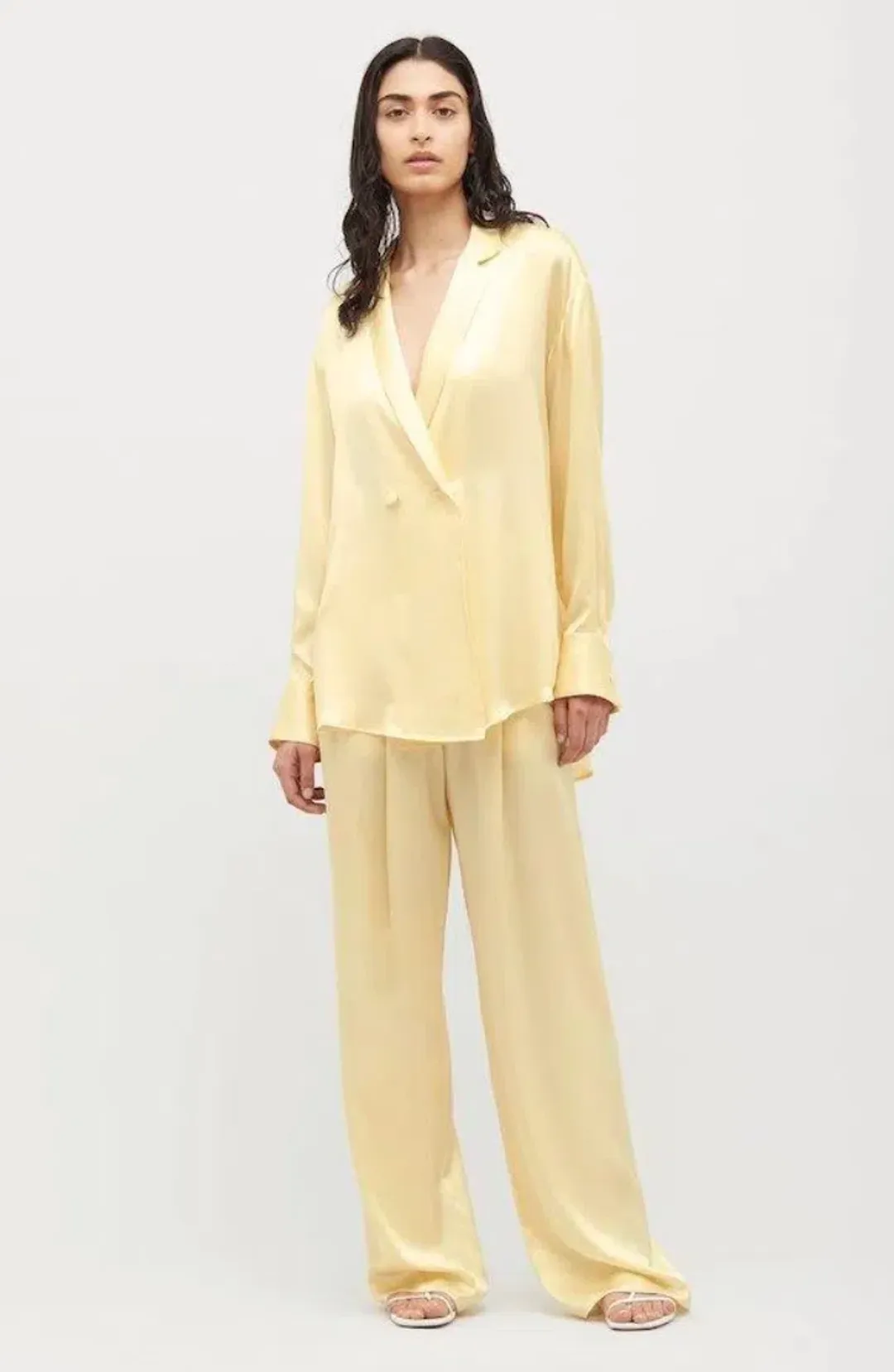 Michael Lo Sordo Relaxed Silk Blazer Pale Yellow Size 8 for rent on The Volte - main image