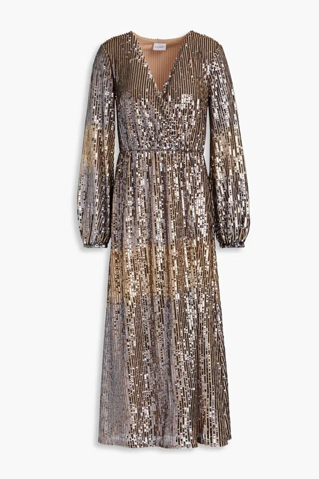 Raishma Wrap-Effect Sequined Tulle Midi Dress Silver Size 14 for rent on The Volte - main image
