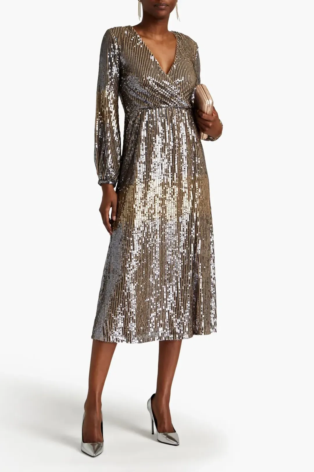 Raishma Wrap-Effect Sequined Tulle Midi Dress Silver Size 14 for rent on The Volte - main image