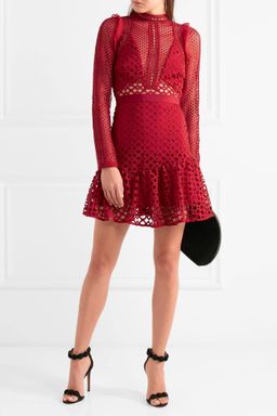 Self Portrait Ruffled Georgette-Trimmed Guipure Lace Mini Dress for rent on The Volte - image 1