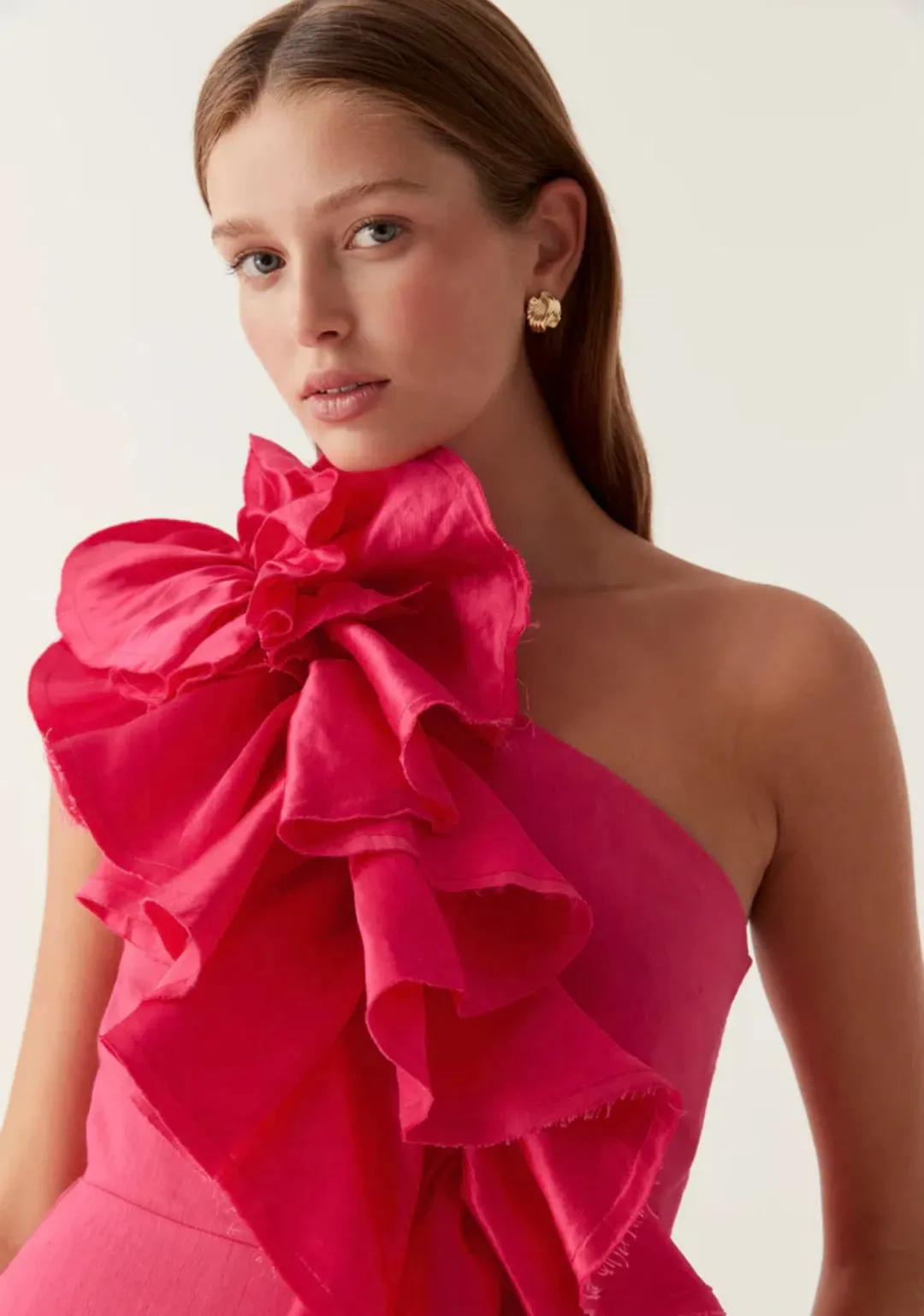 Aje Adelia Ruffle Midi Dress Bougainvillea Red Size 8 for rent on The Volte - main image