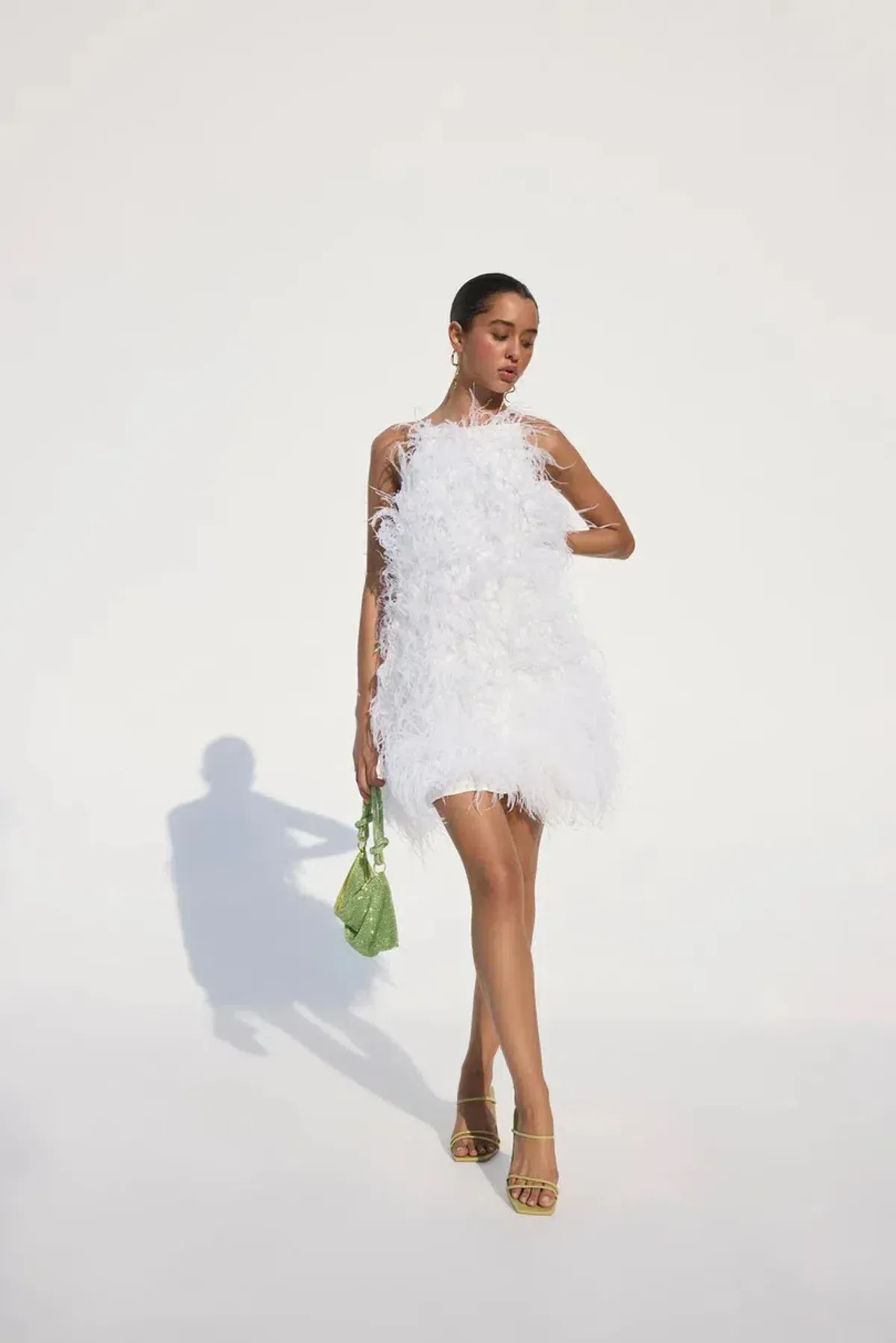 Cult Gaia Shannon Feather Mini Dress White Size 12 for rent on The Volte - main image