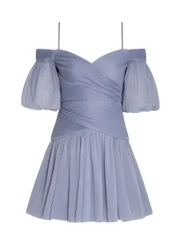 Zimmermann Pleated Mini Dress Dusty Blue Size 0  / AU 8 for rent on The Volte - image 3