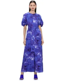 Veronika Maine Clouded Satin Midi Dress Blue Jewel Size 8 for rent on The Volte - image 1