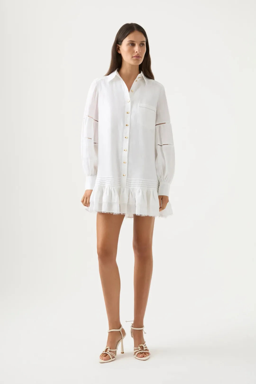 Aje Lotus Shirt Mini Dress Ivory Size 10 for rent on The Volte - main image
