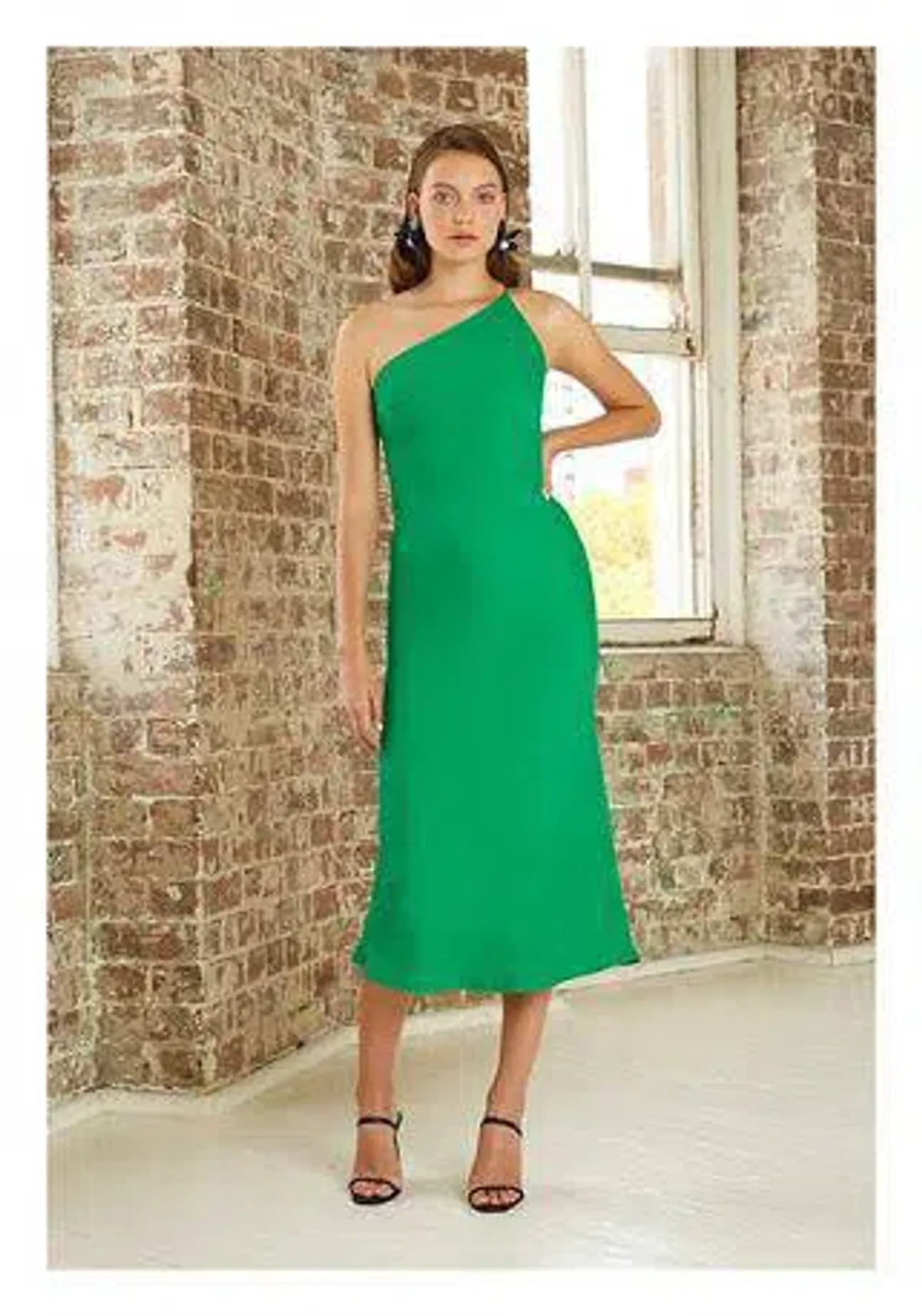 By Johnny Asymmetric Crimp Bias Midi Dress Green Size 14 for rent on The Volte - main image