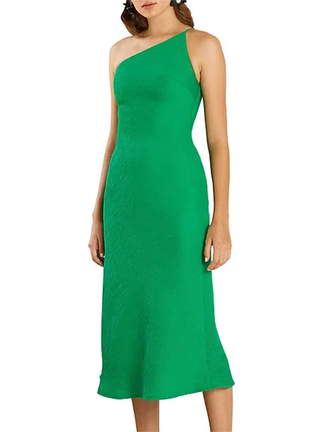 By Johnny Asymmetric Crimp Bias Midi Dress Green Size 14 for rent on The Volte - main image