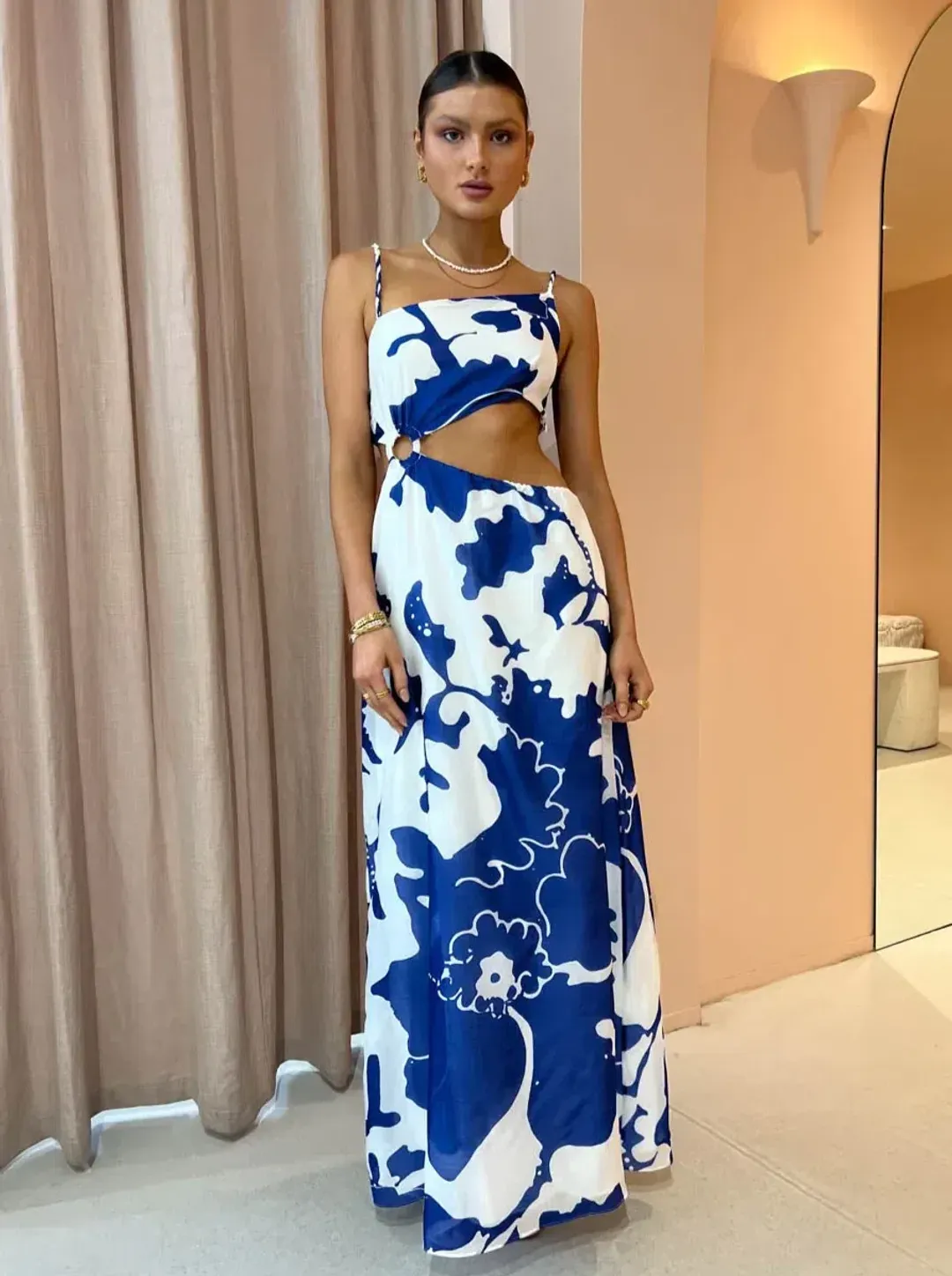Sir the Label Vivi Asymmetrical Cut Out Maxi Dress Merce Abstract Print Size 10 for rent on The Volte - main image