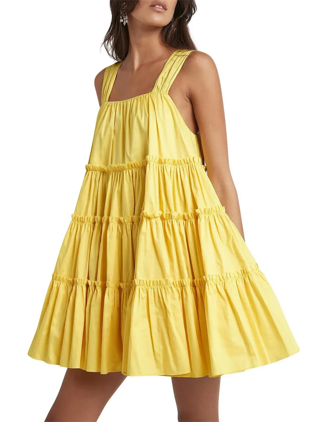 Aje Soltice Tiered Mini Dress Yellow Size 6 for rent on The Volte - main image