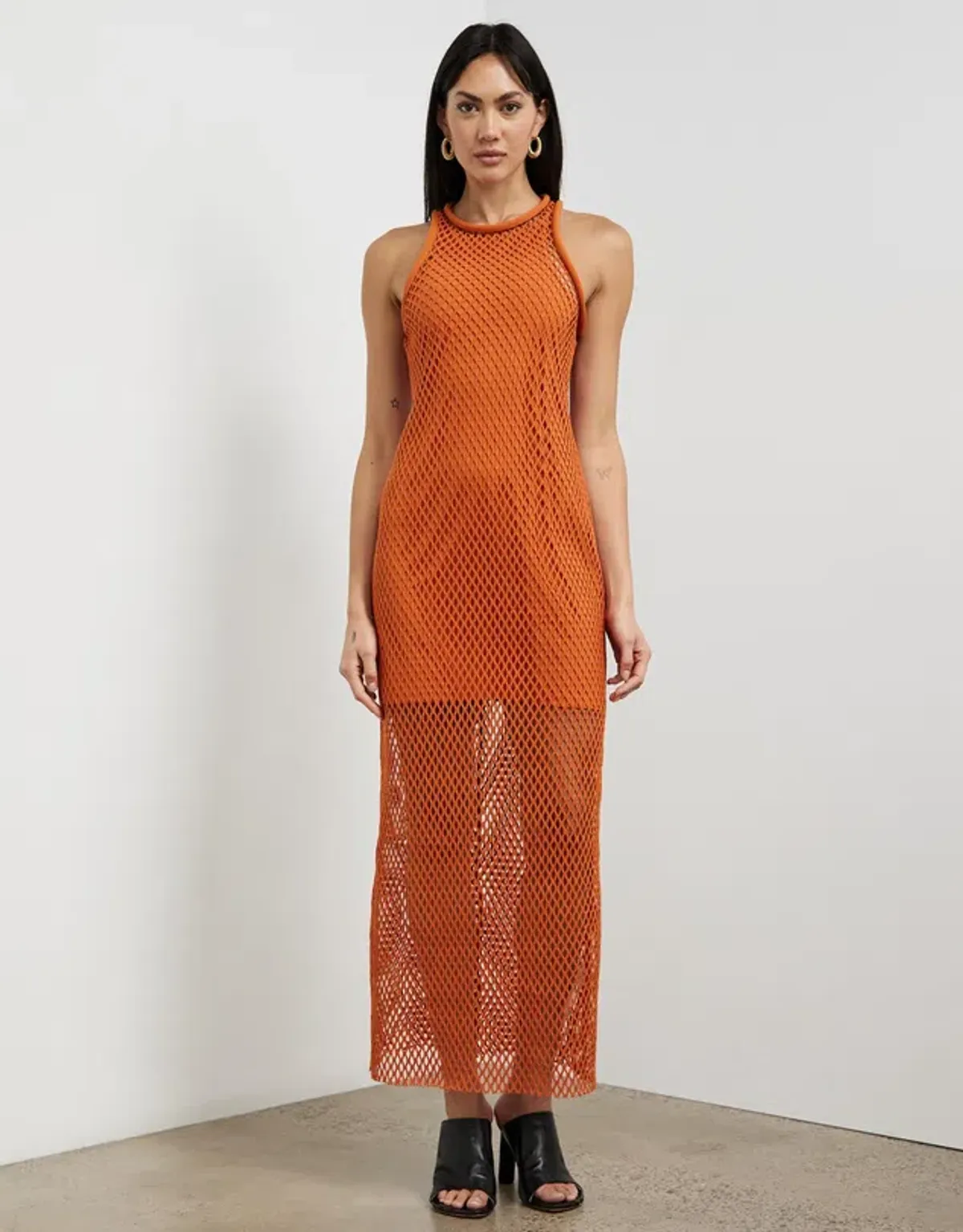 Camilla and Marc Rosalind Textured Midi Dress Orange Size 8 for rent on The Volte - main image