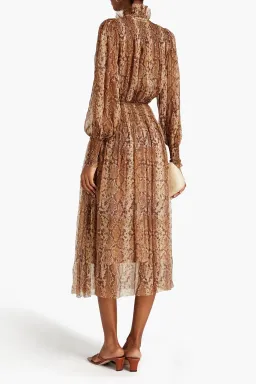Zimmerman Belted Metallic Snake-Print Silk-Blend Chiffon Midi Dress Animal Print Size 2/AU 12 for rent on The Volte - image 2