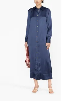 LouLou Studio Ara Satin Maxi Shirt Dress Navy Size M/Au 12 for rent on The Volte - image 1