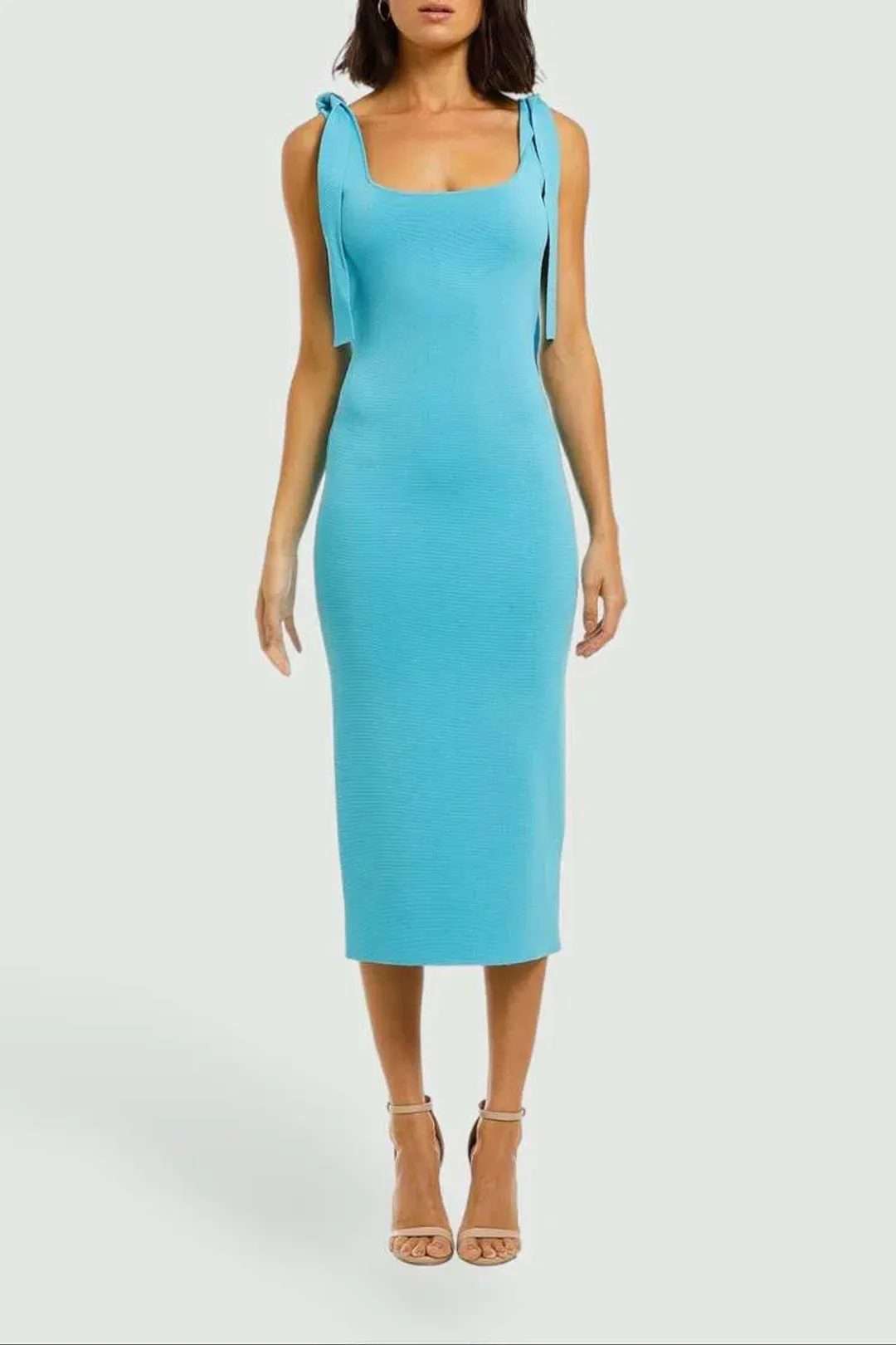 By Johnny Tie Up Knit Midi Dress Blue Size 10 for rent on The Volte - main image