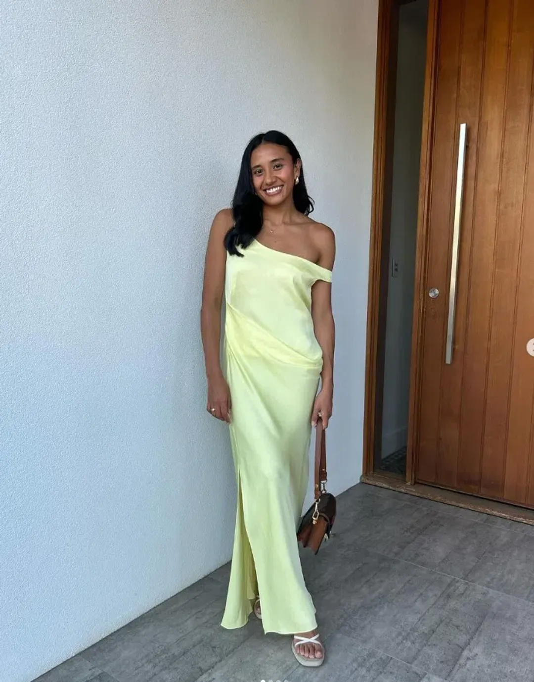 Bianca Spender Leonora Satin Crepe Dress Lemon Size 1 / Au 8 for rent on The Volte - main image