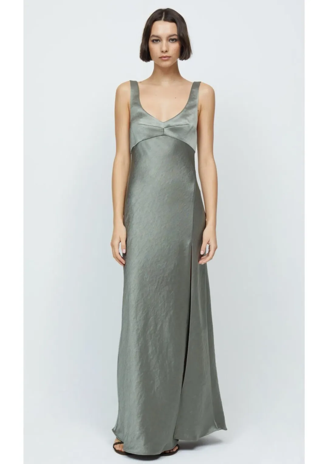 Bec & Bridge Nadia V Maxi Dress Dark Olive Size 8 for rent on The Volte - main image