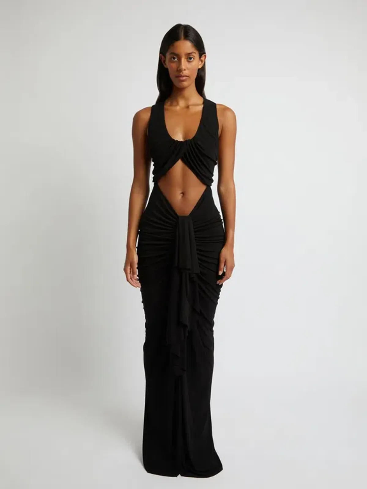 Christopher Esber Vivenda Drapé Front Dress Black Size 8 for rent on The Volte - main image