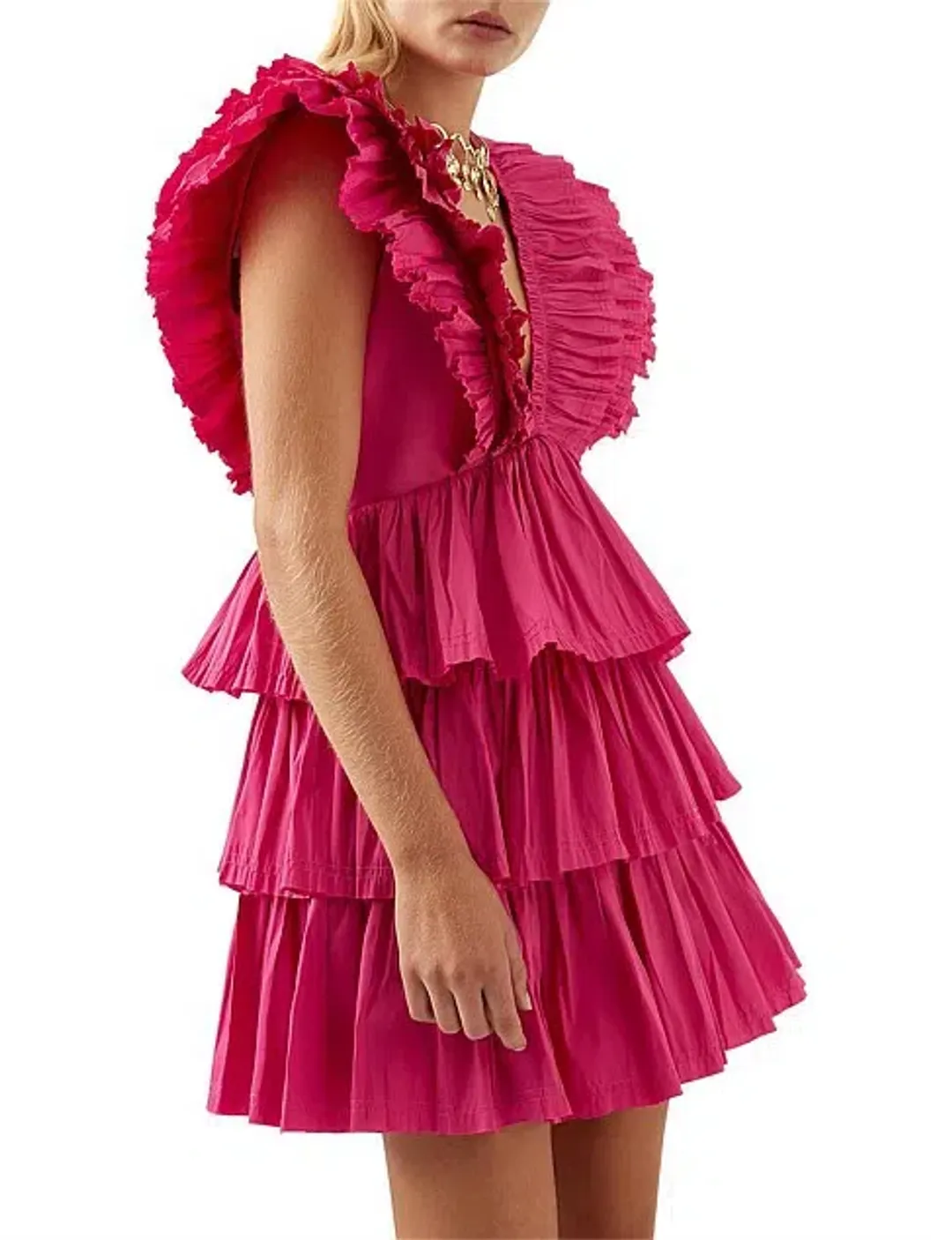 Aje Rhythmic Frilled Mini Dress Pink Size 6 for rent on The Volte - main image