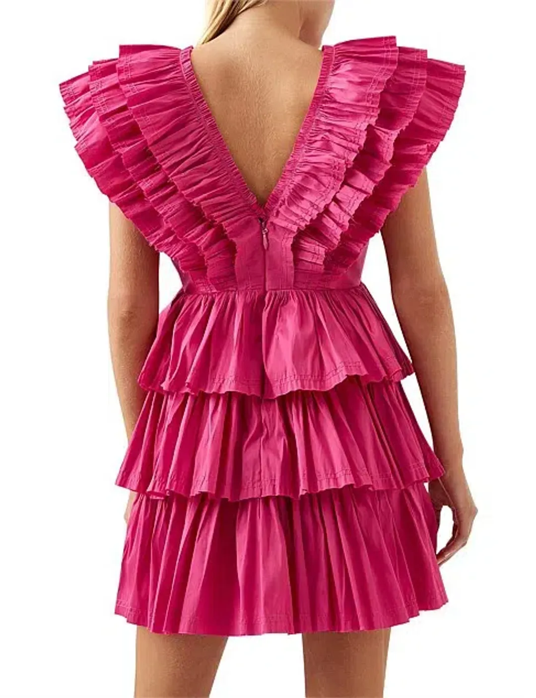 Aje Rhythmic Frilled Mini Dress Pink Size 6 for rent on The Volte - main image