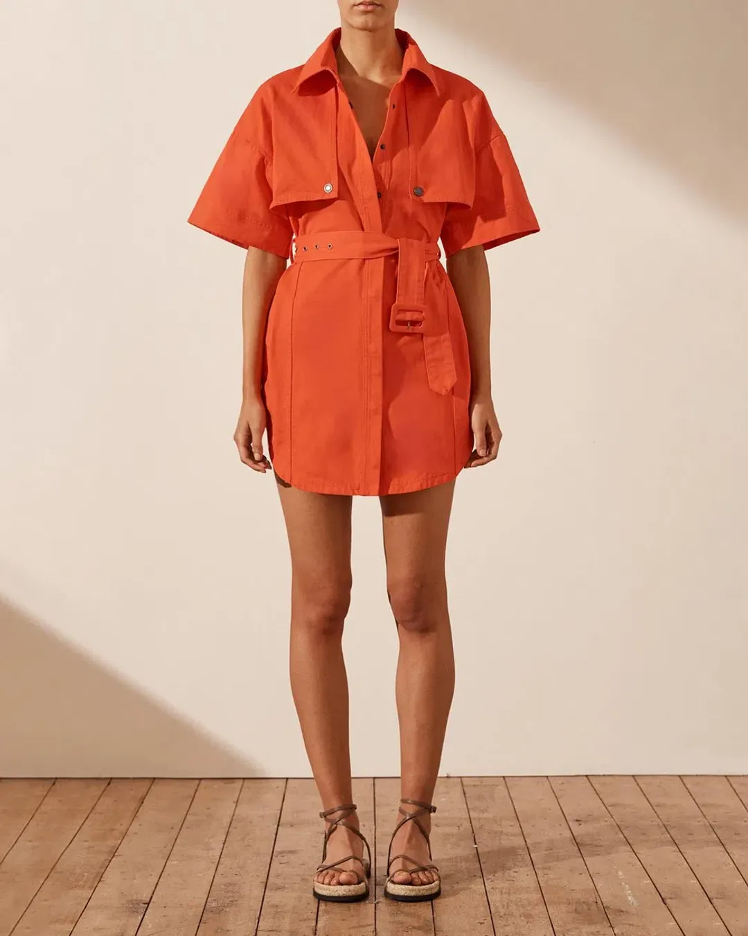 Shona Joy Anya Shirt Dress With Belt Hibiscus Size 10 for rent on The Volte - main image