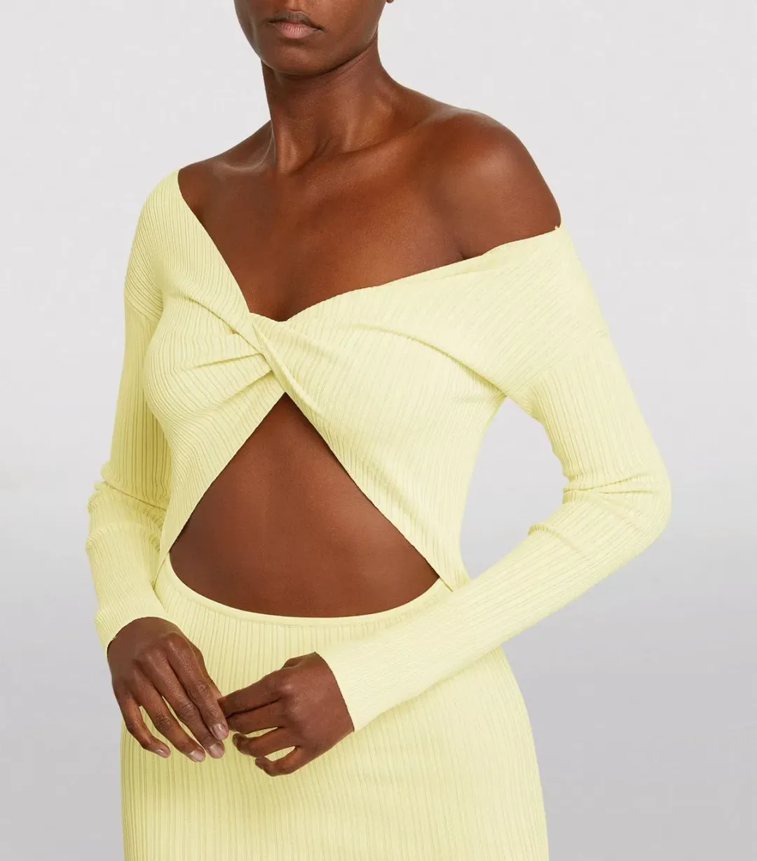 Sir the Label Kelvin Off Shoulder Draped Dress in Lemon Yellow Size 3 / AU 12 for rent on The Volte - main image
