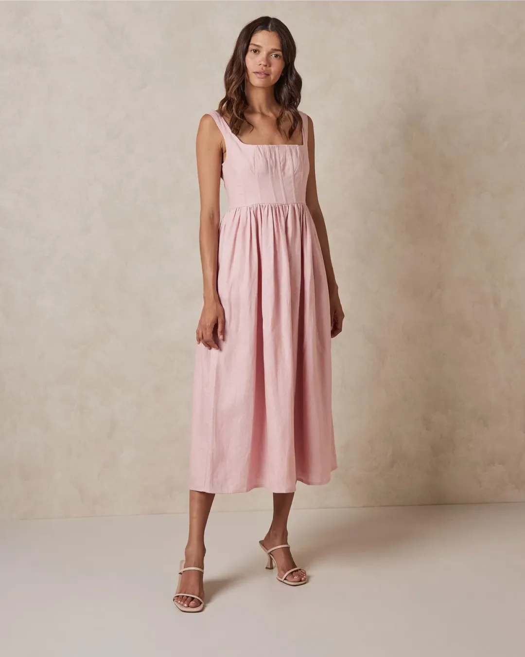 AERE Corset Midi Dress Pink Size 10 for rent on The Volte - main image