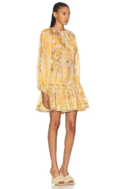 Zimmermann Raie Tiered Billow Mini Dress Gold Damask Size 0/Au 8 for rent on The Volte - image 2