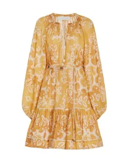 Zimmermann Raie Tiered Billow Mini Dress Gold Damask Size 0/Au 8 for rent on The Volte - image 6