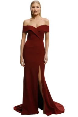 Samantha Rose Gia Off Shoulder Gown in Wine Size 10 for rent on The Volte - image 1