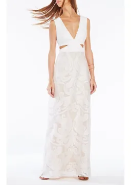 BCBGMAXAZRIA Marilyne Swirl Lace Cutout Formal Dress White Size 4 for rent on The Volte - image 1