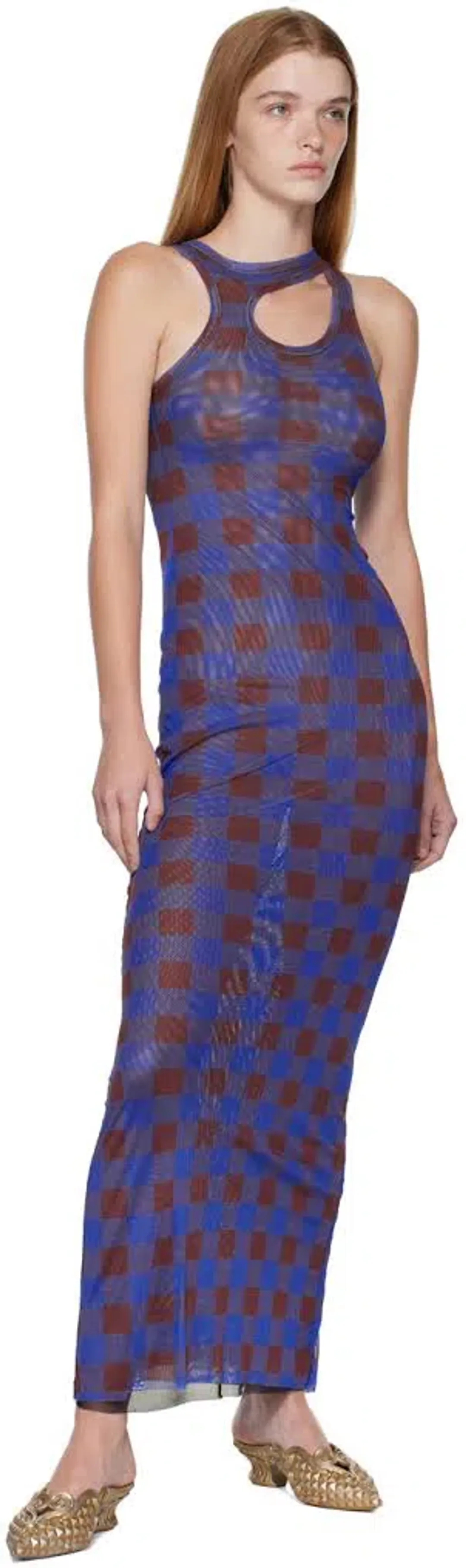 Ottolinger Mesh Tank Top Maxi Dress Blue Size 6 for rent on The Volte - main image