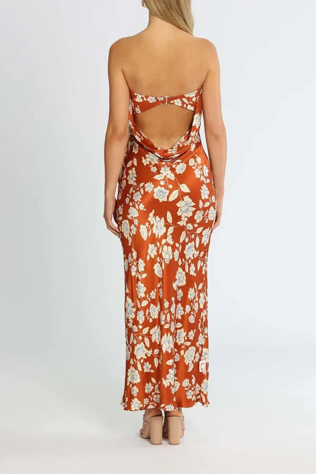 Bec & Bridge Blossom Strapless Maxi Dress Rust/Floral Print Size 8 for rent on The Volte - main image