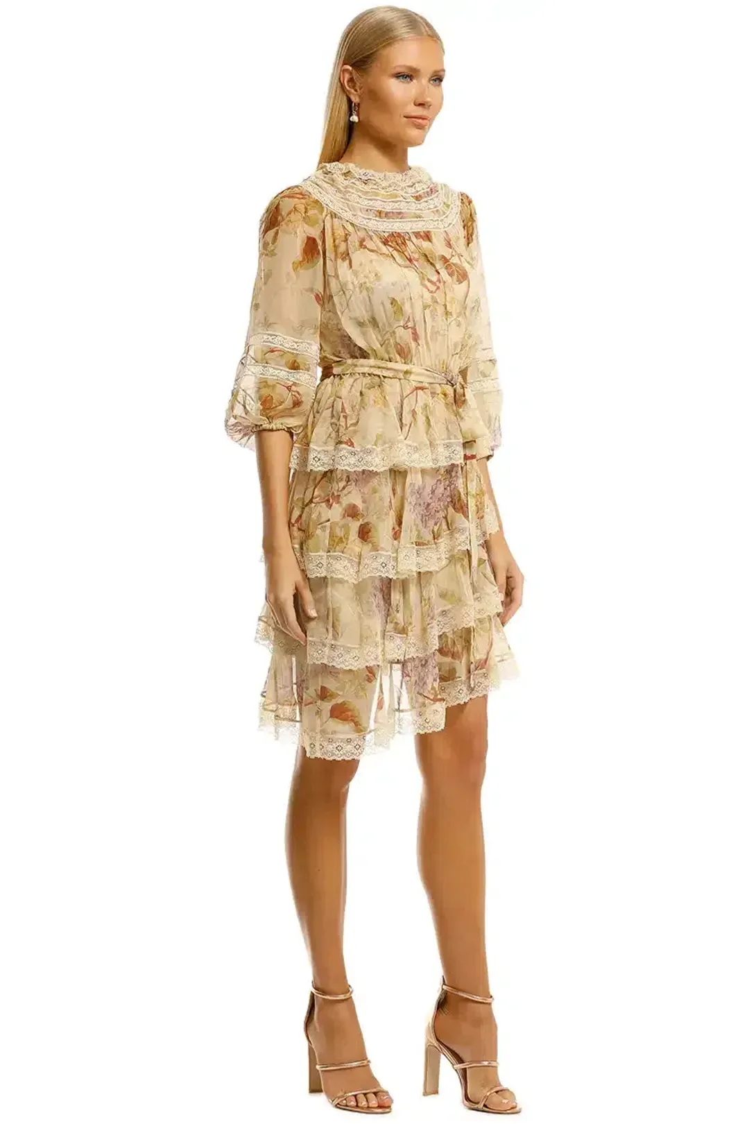 Zimmermann Sabotage Tiered Lace Mini Dress in Cream Wisteria Size 12 AU for rent on The Volte - main image