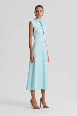 Scanlan Theodore Italian Linen Turban Twist Dress Midi Turquoise Size 10 for rent on The Volte - image 3