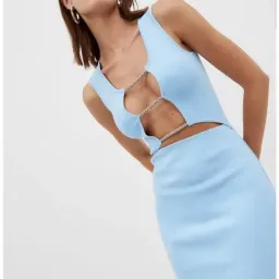 Christopher Esber Crystal Lattice Column Dress Ice Blue Size 6 for rent on The Volte - image 4